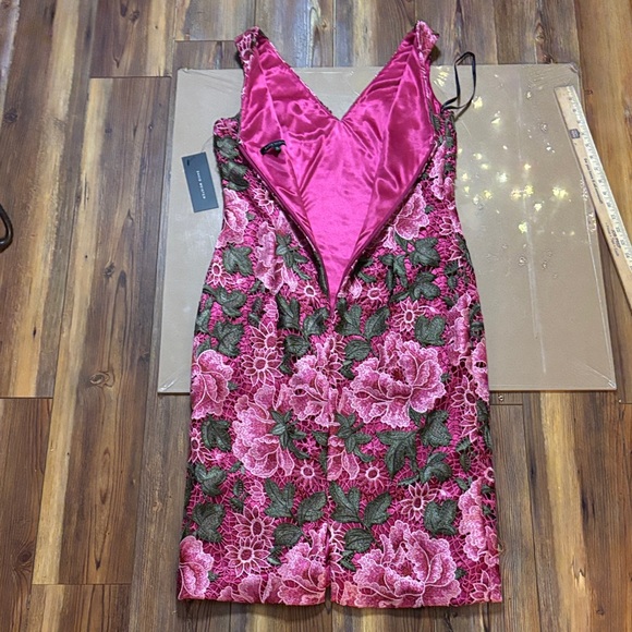 David Meister Pink and Green Floral Midi Dress 12 NWT - Picture 6 of 10